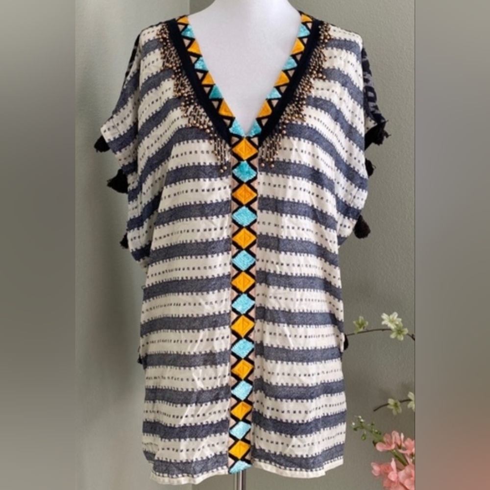 Anthropologie Floreat Black & White Striped Sheer Blouse